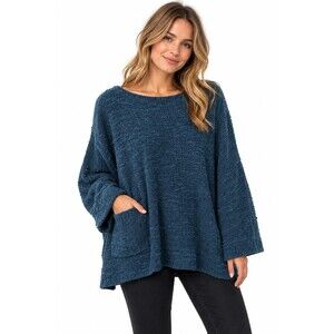 Cut Loose Sweater One Size OS Blue Slouchy Oversized Knit Top Cotton Linen Artsy